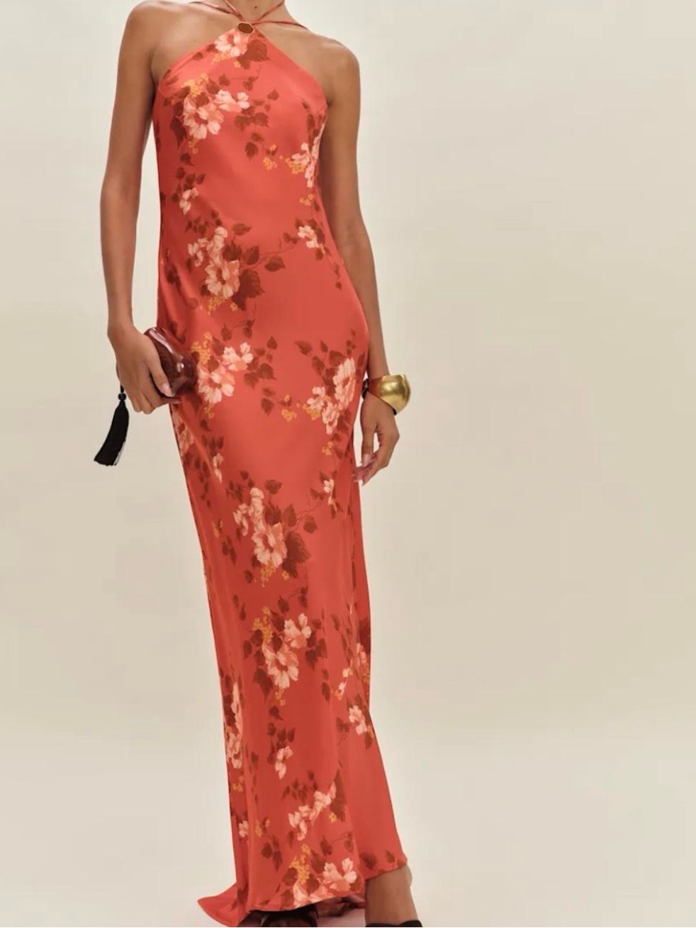 Reformation Coral Floral Halter Maxi Dress